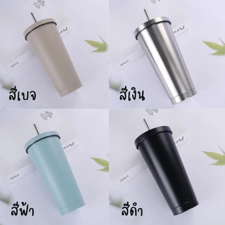 แก้วเก็บอุณหภูมิ แก้วเก็บความเย็น24oz/750mlสแตนเลส304พร้อมหลอด แก้วเก็บความร้อน-เย็น แก้วสแตนเลสทรงสูง พร้อมหลอดและฝาปิด