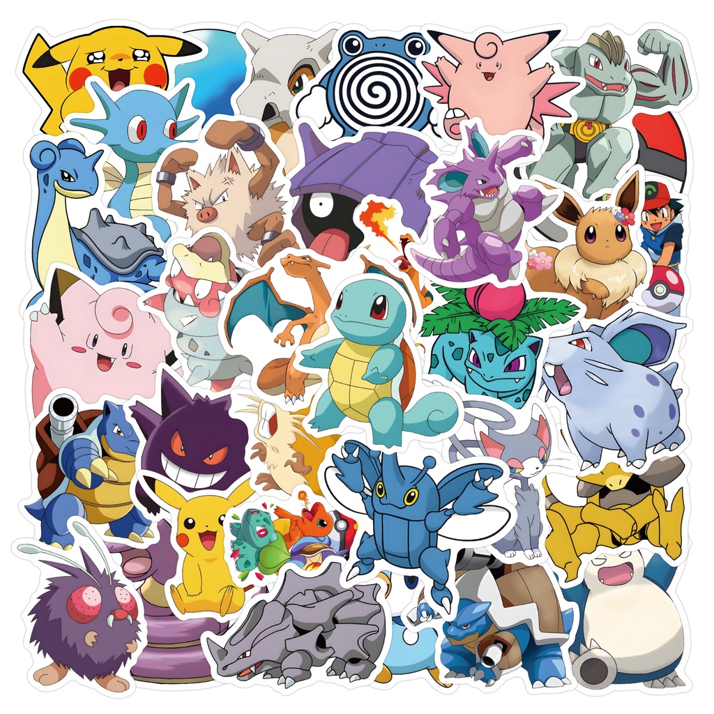 สติ๊กเกอร์ PVC กันน้ําลายการ์ตูนโปเกมอนคลาสสิก 50 ชิ้น (A)