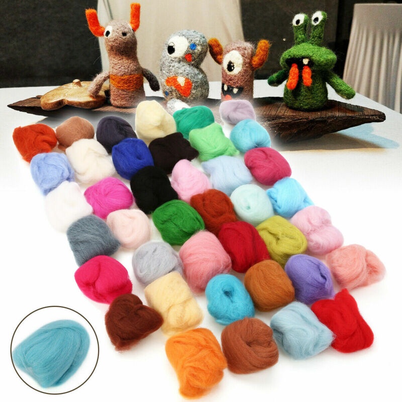 Multi Color Wool Felt Fibre for DIY Doll Needle Felting Wool Hand Spinning Needlework Raw Wool Roving