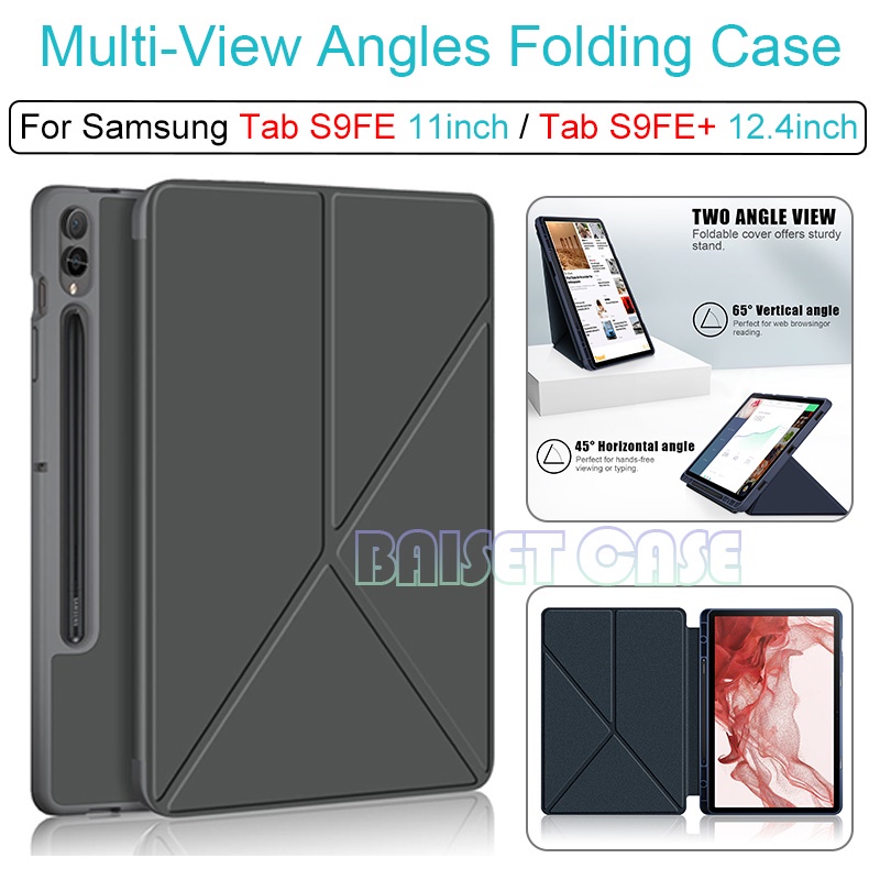เคส TPU นิ่ม ปิดด้านหลัง แบบบาง พับได้ หลายมุม 12.4 นิ้ว สําหรับ Samsung Tab S9 FE X510 S9 FE+ S9FE Plus X610