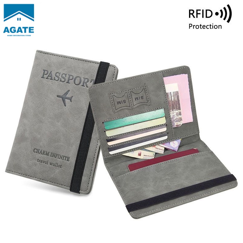 ปกพาสปอร์ต กระเป๋าใส่หนังสือเดินทาง แบบหนัง RFID กันขโมย สําหรับใส่ซิมการ์ด  ความจุขนาดใหญ่