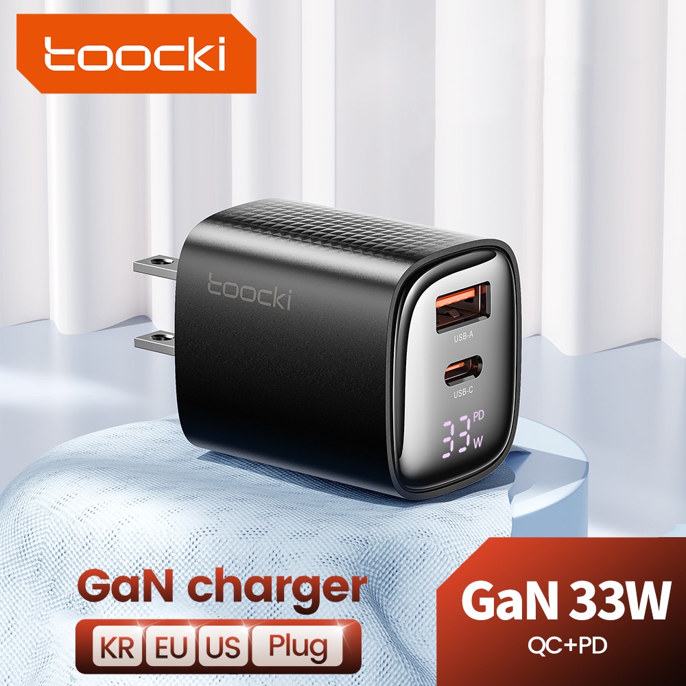 Toocki PD 33W GAN อะแดปเตอร์ชาร์จหน้าจอดิจิทัล QC3.0 USB Type C พอร์ตคู่ สําหรับโทรศัพท์มือถือ แล็ปท็อป แท็บเล็ต