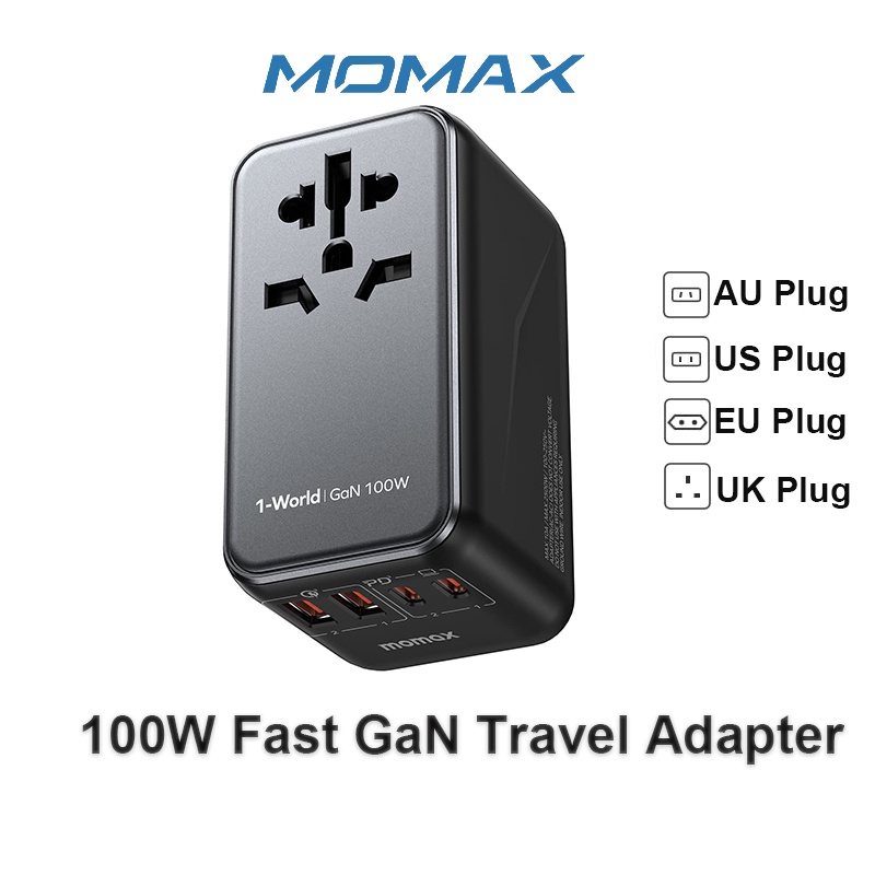 Momax อะแดปเตอร์แปลงไฟ 100W Fast GaN พร้อม US EU UK AU สําหรับแล็ปท็อป แท็บเล็ต โทรศัพท์มือถือ