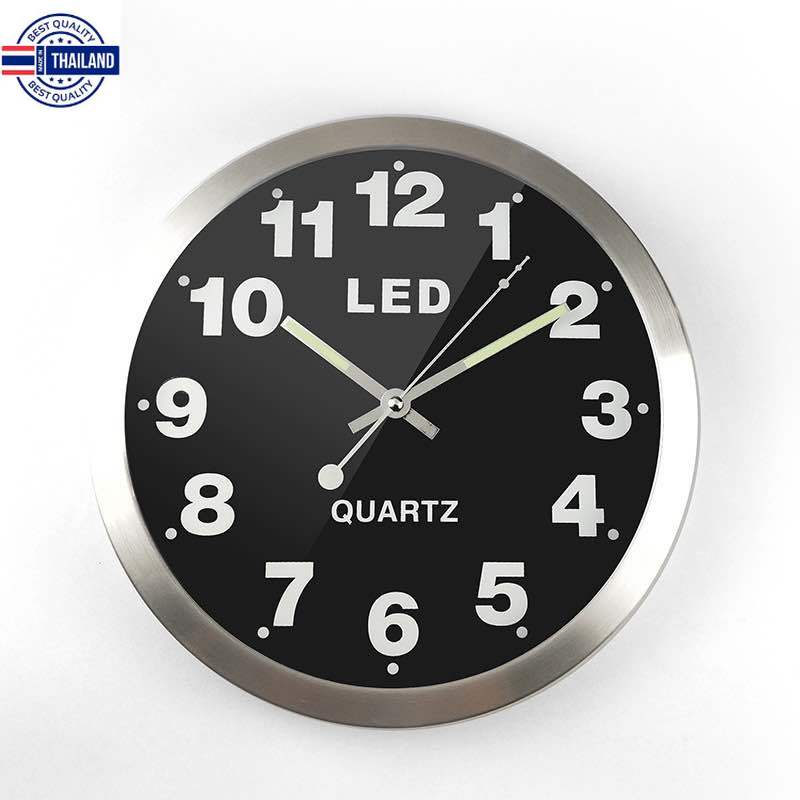 นาฬิกาแขวนผนัง อลูมิเนียม ไฟ LED เครื่องเดินเรียไร้เสียงรกวนขณะเวลานอน ขออลูมิเนียม ทนทาน สวย รุ่น801