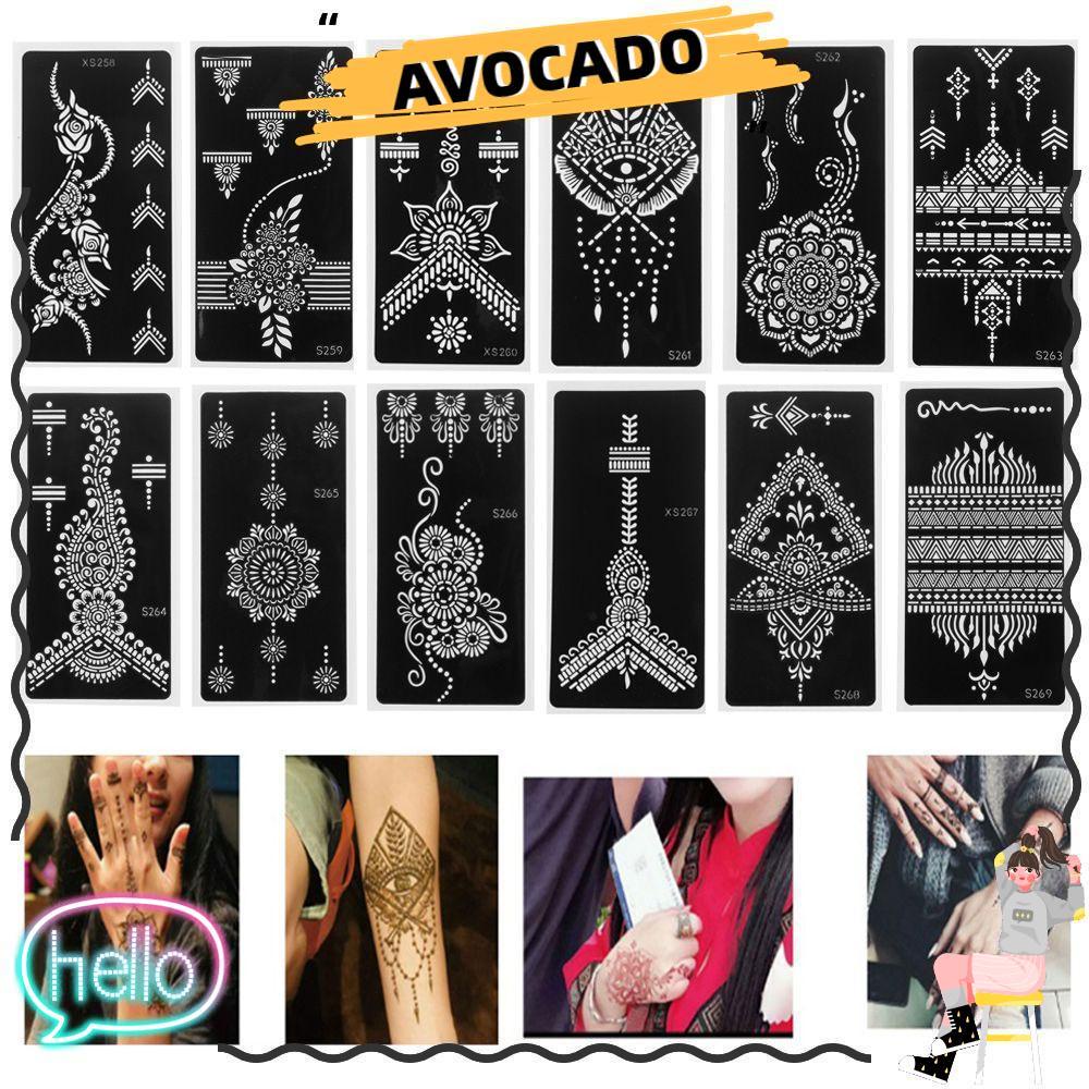 Avocado ขายดี สติกเกอร์แม่แบบ ลายฉลุ เฮนน่า สําหรับสักชั่วคราว