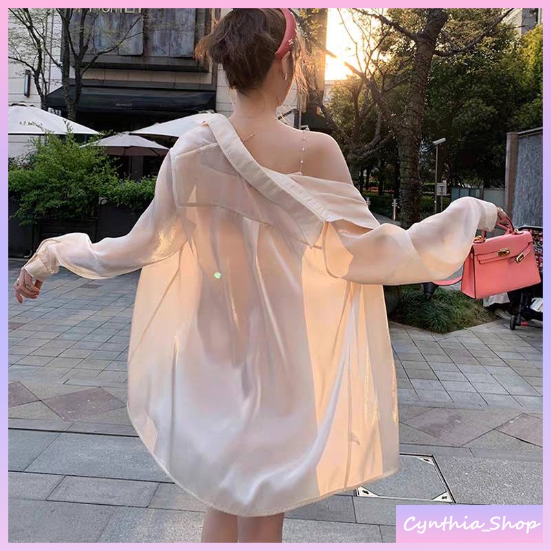 Cynthiaพร้อมส่ง เสื้อเชิ๊ตแขนยาว ผ้าชีฟองเงา รูปที่ 5