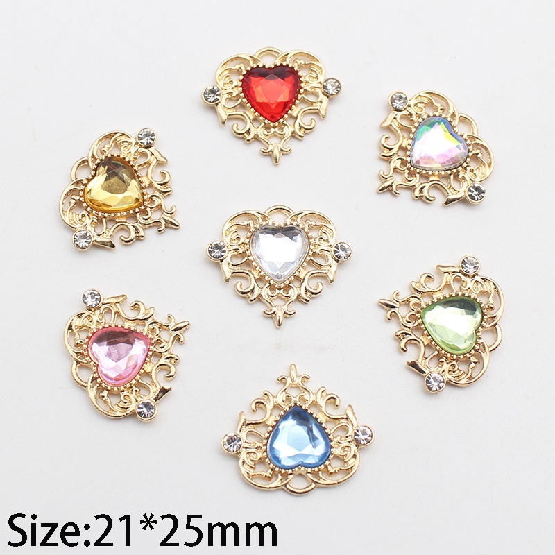 ใหม่ กระดุมอัลลอย รูปหัวใจ ประดับพลอยเทียม 21*25 มม. สําหรับตกแต่งเสื้อผ้า งานฝีมือ งานแต่งงาน Diy 10 ชิ้น