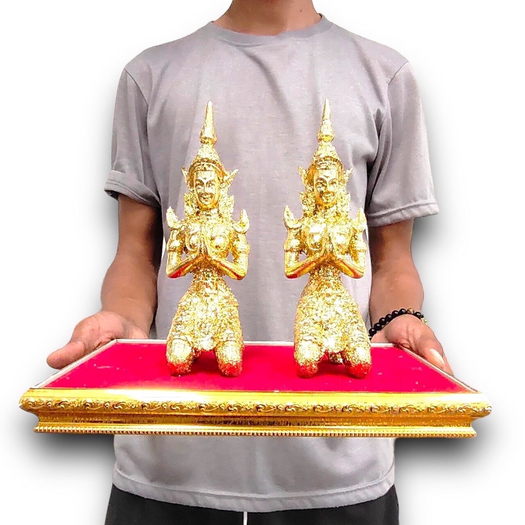 เทพพนม องค์นั้ง สาวกคู่ สีทองคำเปลว premium กว้าง 2 นิ้ว สูง 8 นิ้ว วัตถุเรซิ่น