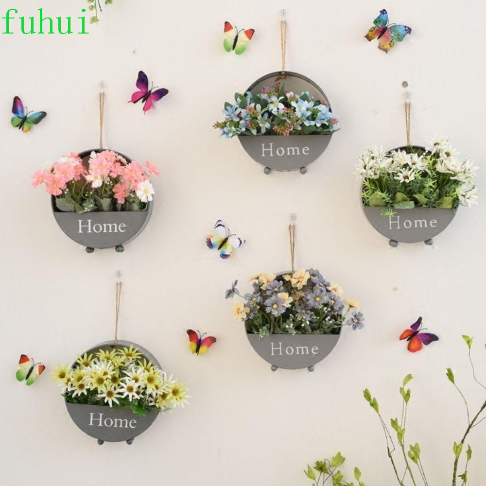 Fuhui ตะกร้าดอกไม้ พลาสติก สไตล์นอร์ดิก สําหรับตกแต่งห้องนั่งเล่น ติดผนัง พร้อมเชือกแขวนต้นไม้