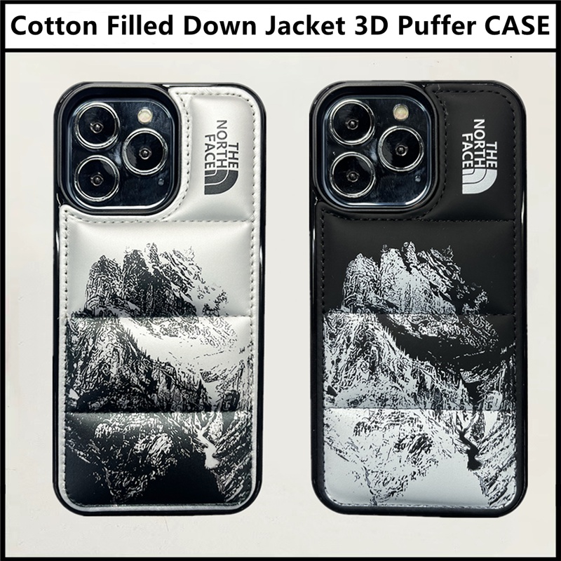 คลังสินค้าพร้อมnorth Face Snowy Mountain3D Puffer IPhone CaseสําหรับIPhone 15 Pro Max 11 12 13 14 Pr