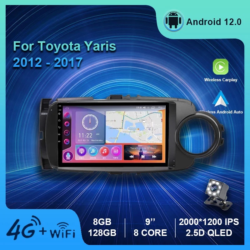 เครื่องเล่นมัลติมีเดีย วิทยุรถยนต์ GPS 2Din 9 นิ้ว สําหรับ Toyota Yaris 2012 2014 2015 2016 2017 Android 12