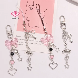 HWETR Goth Y2K โทรศัพท์ Charm Bow Heart Star พวงกุญแจจี้กระเป๋าโทรศัพท์น่ารักอุปกรณ์เสริมสําหรับสาวผู้หญิงเครื่องประดับใหม่