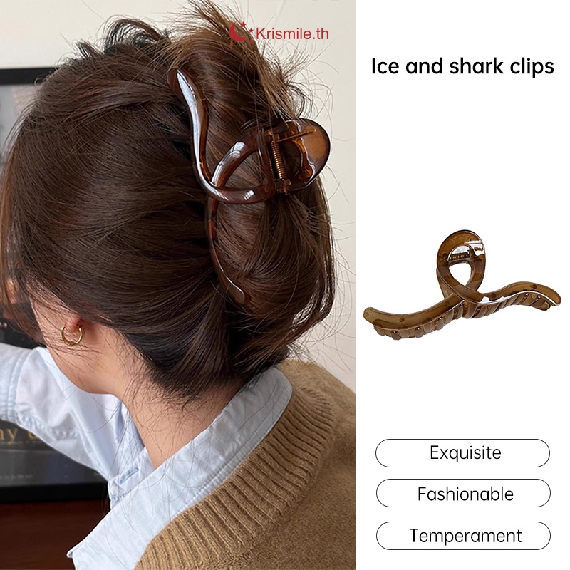 COD-ในไทย คลิปปลาฉลามอารมณ์ระดับไฮเอนด์คลิปหนีบผมขนาดใหญ่สำหรับสุภาพสตรีน้ำแข็งคลิปผมสีใส-Kri