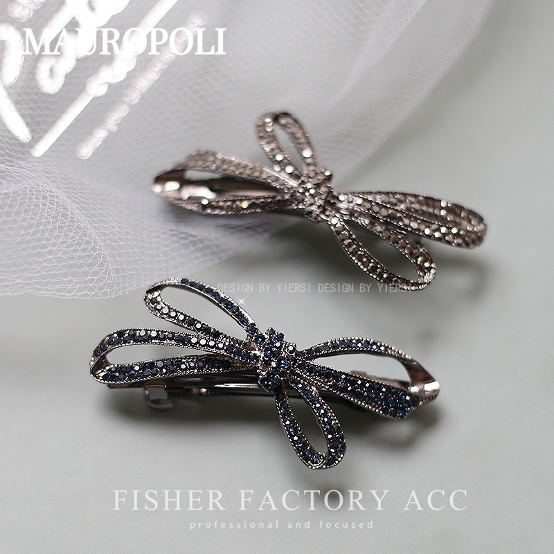 Mauropoli [ คลังสินค ้ าพร ้ อม ] หมึก Rhinestone สีฟ ้ ายุโรปอเมริกัน Retro Diamond-studded Spring Clip เครื ่ องประดับผม