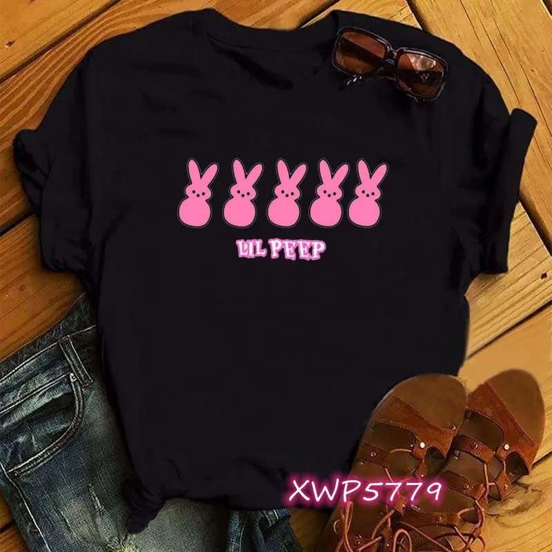 เสื้อยืด คอกลม พิมพ์ลายกราฟฟิค Lil Peep Aesthetic สีชมพู สีดํา แฟชั่นสําหรับสตรี