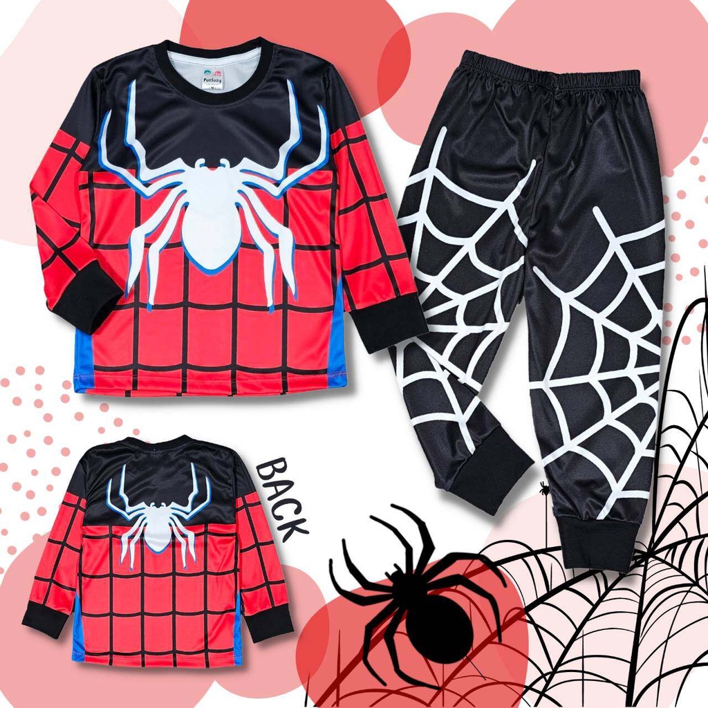 S0936 ชุดเด็ก เสื้อแขนยาว+กางเกงขายาว ผ้าไมโครเกรดA (ผ้าลื่น) ลายการ์ตูนแมงมุม เสื้อผ้าเด็ก ชุดนอนเด็ก ชุดเด็กลายการ์ตูน