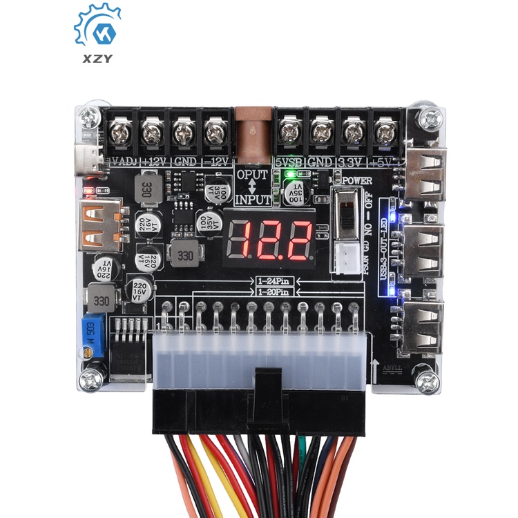 อะแดปเตอร์บอร์ดโมดูลแรงดันไฟฟ้า 20 24 Pin Atx ปรับได้ พร้อมจอแสดงผลดิจิทัล สีแดง สําหรับ Pd2.0 Pd3.0
