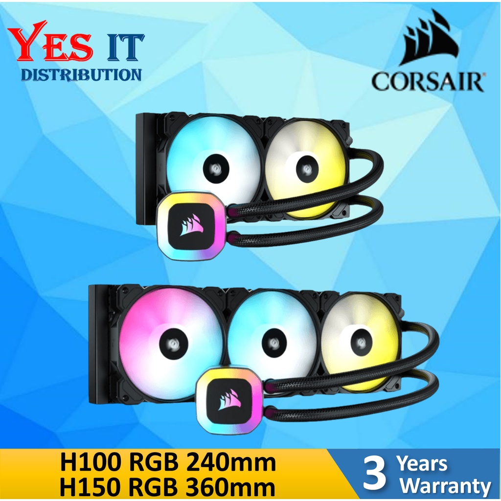 Corsair H100 RGB 240mm / H150 RGB 360mm RGB AIO ARGB Liquid CPU Cooler (240mm / 360mm)