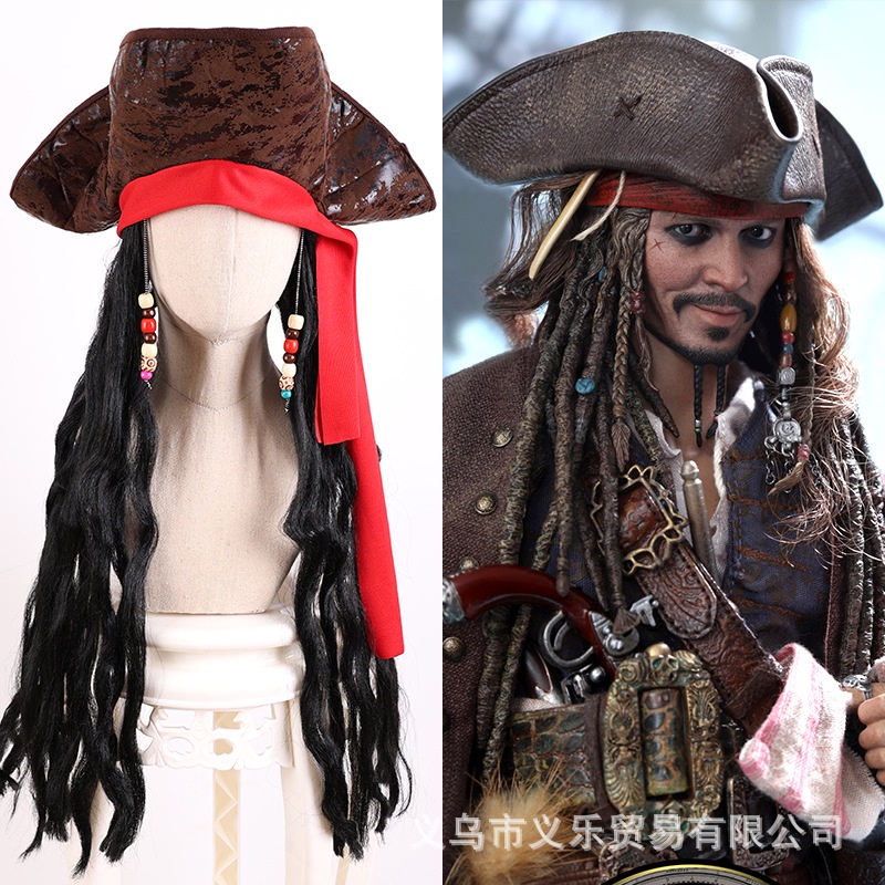 คอสเพลย์วิกผม Pirates of the Caribbean คอสเพลย์ Captain Hook หมวกโจรสลัดผมหยิกคอสเพลย์ Props