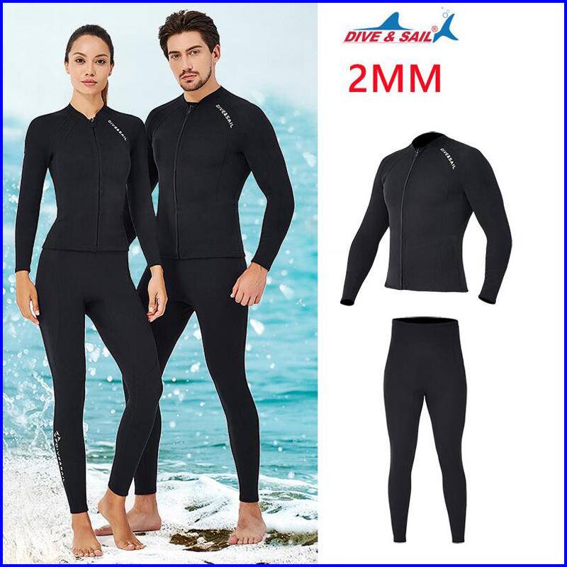 พร้อมส่ง DIVE & SAIL เสื้อดําน้ํา 2 มม. และกางเกงดําน้ํา มีซิปด้านหน้า ยืดหยุ่นสูง สําหรับผู้ชาย และผู้หญิง