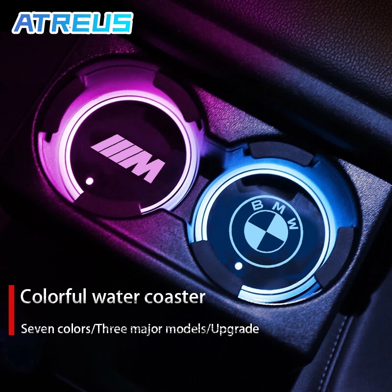 BMW ที่วางแก้วน้ำในรถยนต์มีไฟ Led 7 สี แผ่นรองแก้วกันลื่น ชาร์จใหม่ได้ ที่รองแก้วน้ำ สำหรับ BMW G20 