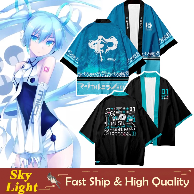 เสื้อคลุมอาบน้ํา เสื้อคลุมคอสเพลย์ ลายการ์ตูนอนิเมะ Hatsune Miku สีฟ้า สําหรับผู้ชาย ผู้ใหญ่