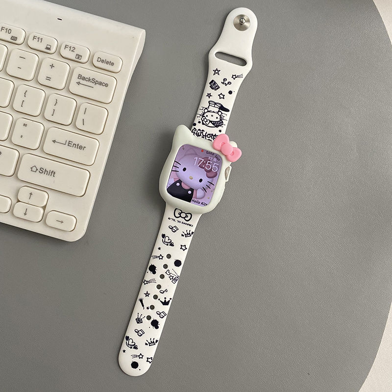 Kt Cat เคสป้องกันน่ารักสายรัดข้อมือซิลิโคนสำหรับ Iwatch Apple Watch S9/8/7/6