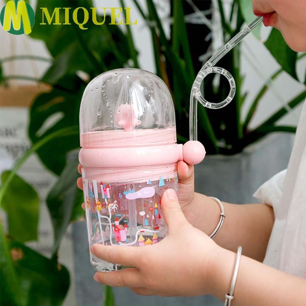 Miquel ถ้วยน้ําเด็กผู้หญิงปลาวาฬตลกแบบพกพาพร้อมหลอดสําหรับเด็กขวดนม