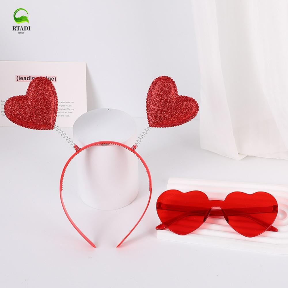 Rtadi ที่คาดผมรูปหัวใจรัก,สีแดงพีชหัวใจคาดศีรษะสีแดงรักคาดศีรษะ,ของขวัญ ชม. หูฟัง ลูกปา ผมห่วงแว่นตาสีแดงวันวาเลนไทน์ผ้าโพกศีรษะสาวของขวัญ