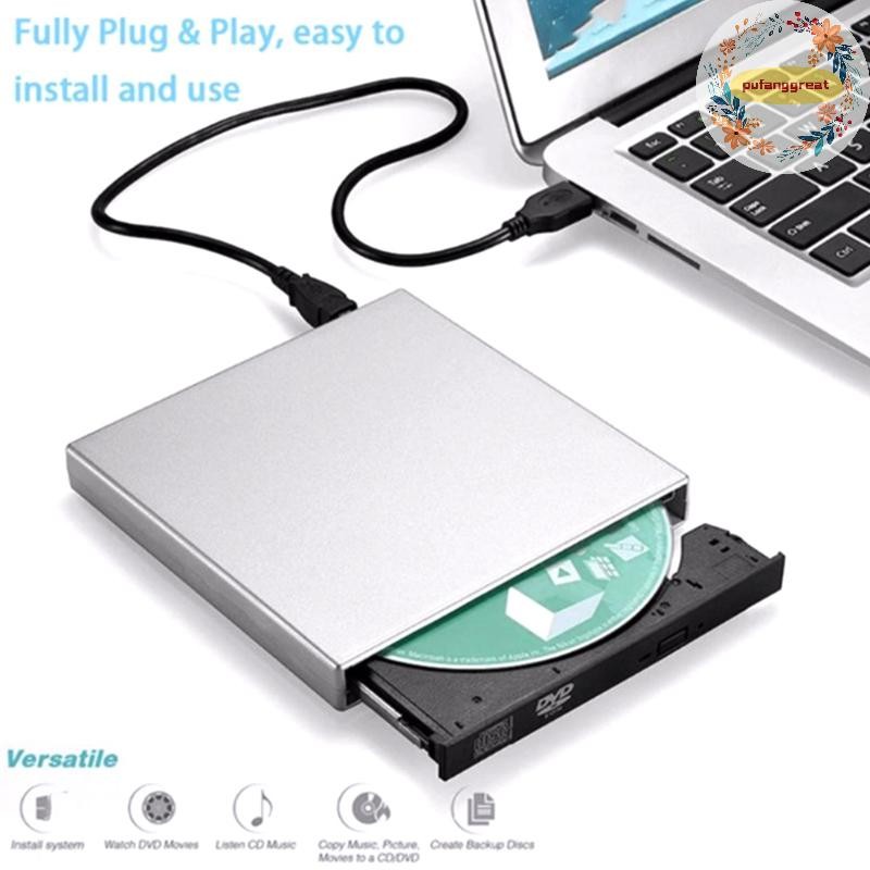 Pufanggreat ไดรฟ์ DVD ภายนอก Slim เสียงรบกวนต่ําเครื่องเล่น DVD ภายนอก USB 2.0 DVD/VCD/CD-RW Burner 
