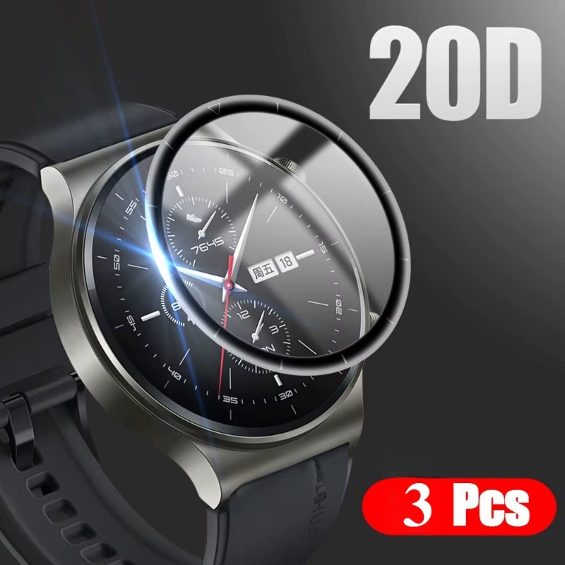 3 ชิ้น 20D สีดําขอบฟิล์มกระจกนิรภัยสําหรับ Huawei นาฬิกา Ultimate GT Rummer Cyber Active GT5 GT4 GT3 GT2 GT2e Pro SE Porsche 46 มม.42 มม.43 มม.41 มม.ป้องกันการระเบิดป้องกันหน้าจอ