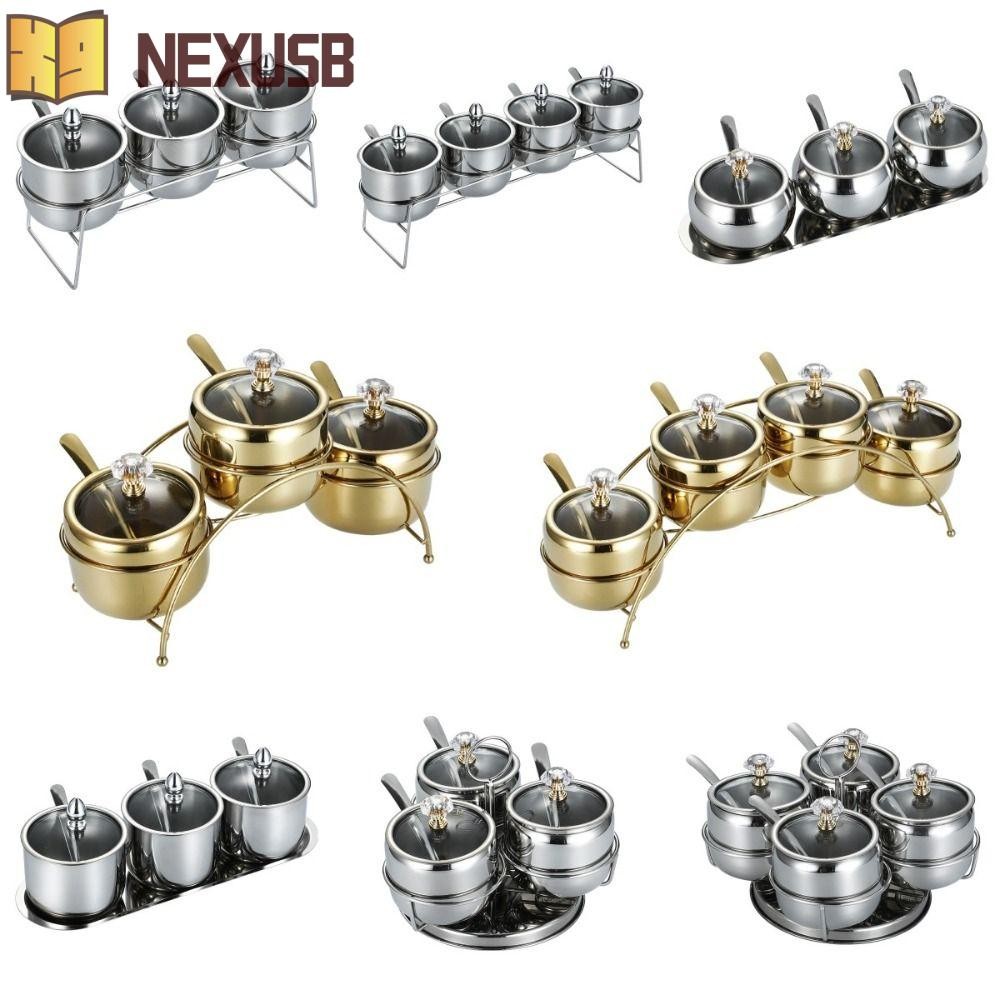 Nexusbeam ชุดถังปรุงรสปิดผนึก, ชุดโถเครื่องปรุงกันฝุ่นสแตนเลส, ความชื้นที่ใช้งานได้จริงพร้อมฝาปิดช้อนถาดแสงหรูหราเครื่องเทศออแกไนเซอร์ครัว