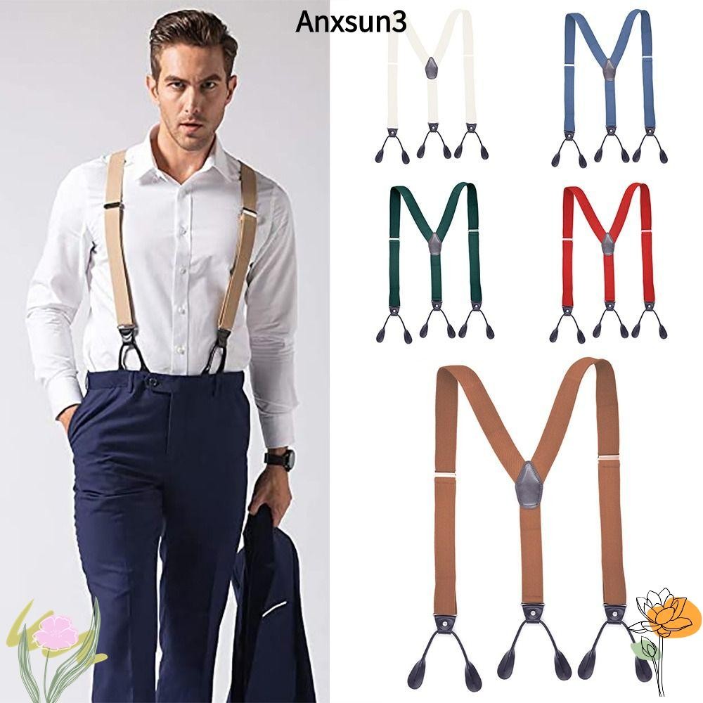Anxsun3 Braces Suspenders ผู้ใหญ่ Y รูปร่างหนัง Vintage สายรัดปรับได้คลิป