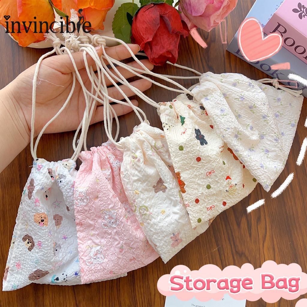 กระเป๋าหูรูดลายการ์ตูนหมี - การออกแบบการจัดเรียงดอกไม้สไตล์สดขนาดเล็กกระเป๋าเก็บมัลติฟังก์ชั่นของเครื่องสําอาง