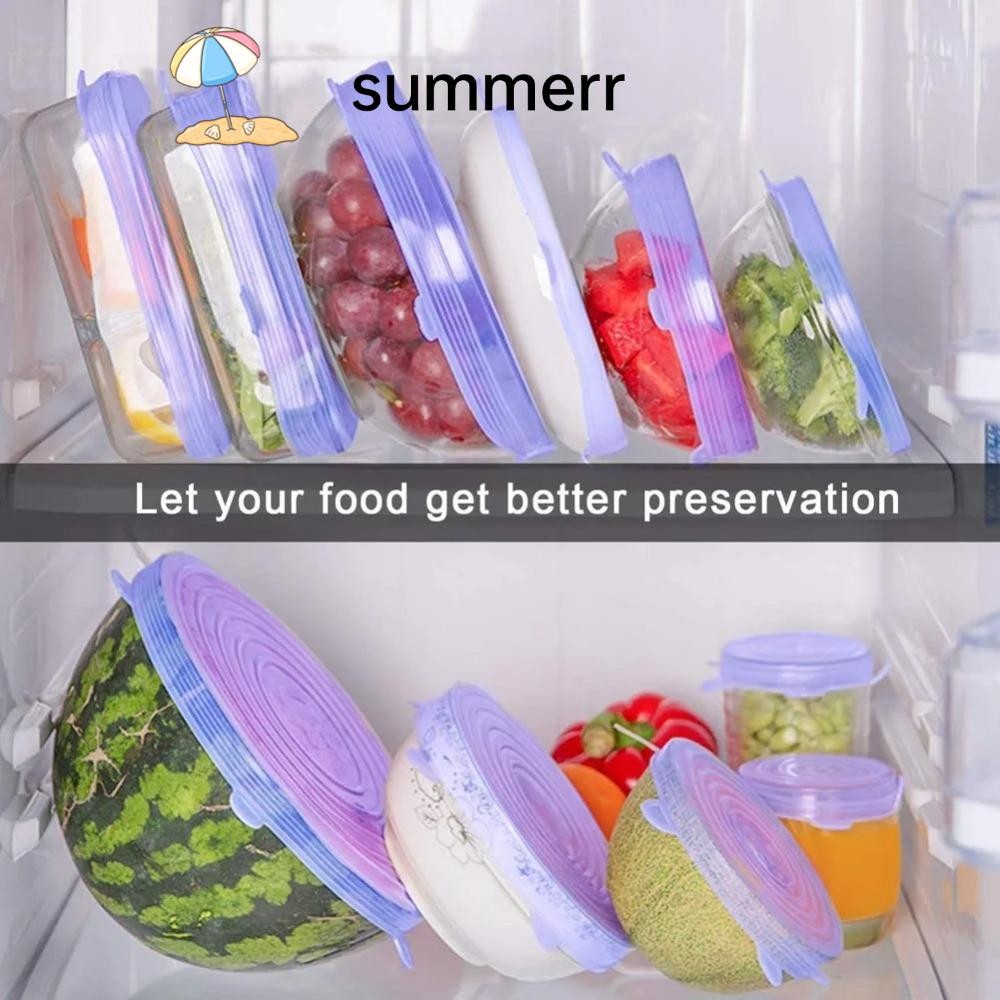 Summerr ฝาปิดซิลิโคน 6 ชิ้น, อุปกรณ์ครัวแบบใช้ซ้ําได้ ฝาครอบเก็บสด, หมวกชามยืดกันลื่น