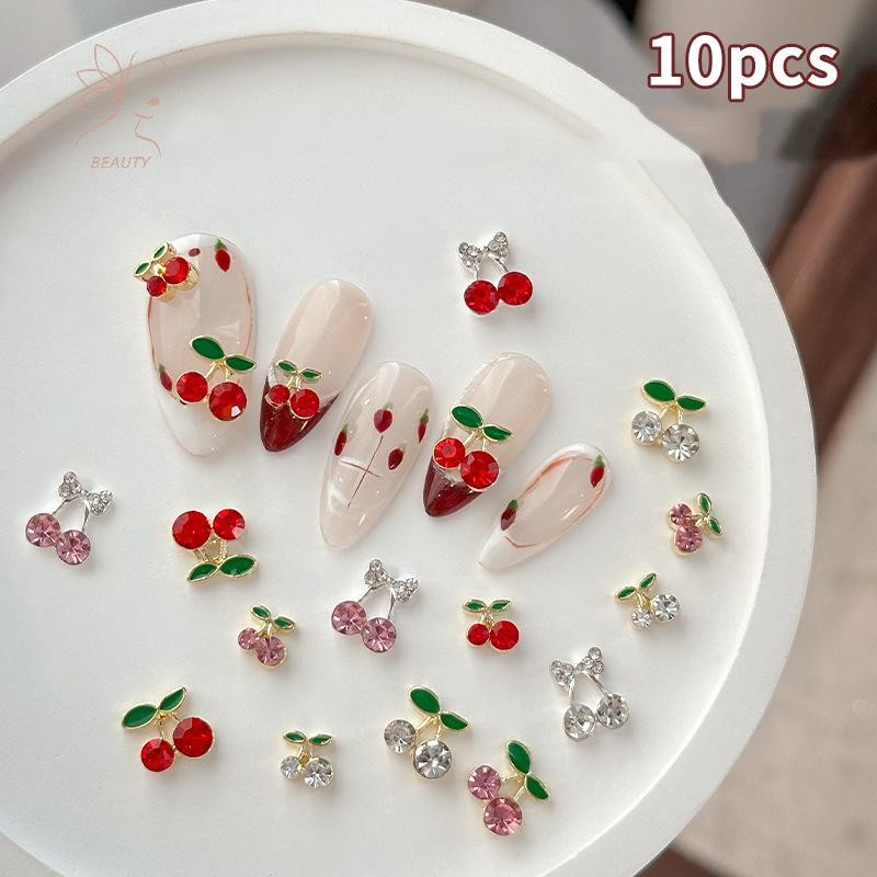 maybeauty 10 ชิ้น Cherry Nail Rhinestone 3D Cherry Charm รูปที่ 2