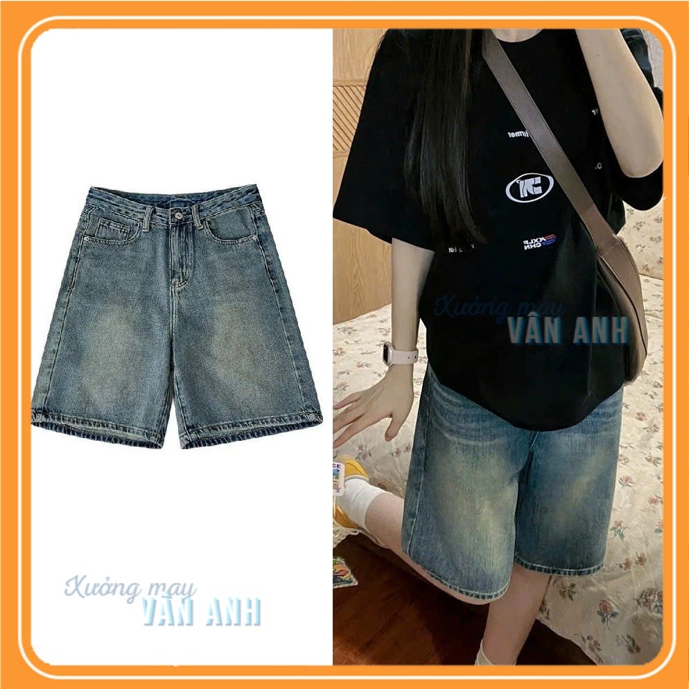 Baggy JEANS SHORT - กางเกงขาสั้นขากว้าง unisex สีน้ําเงิน