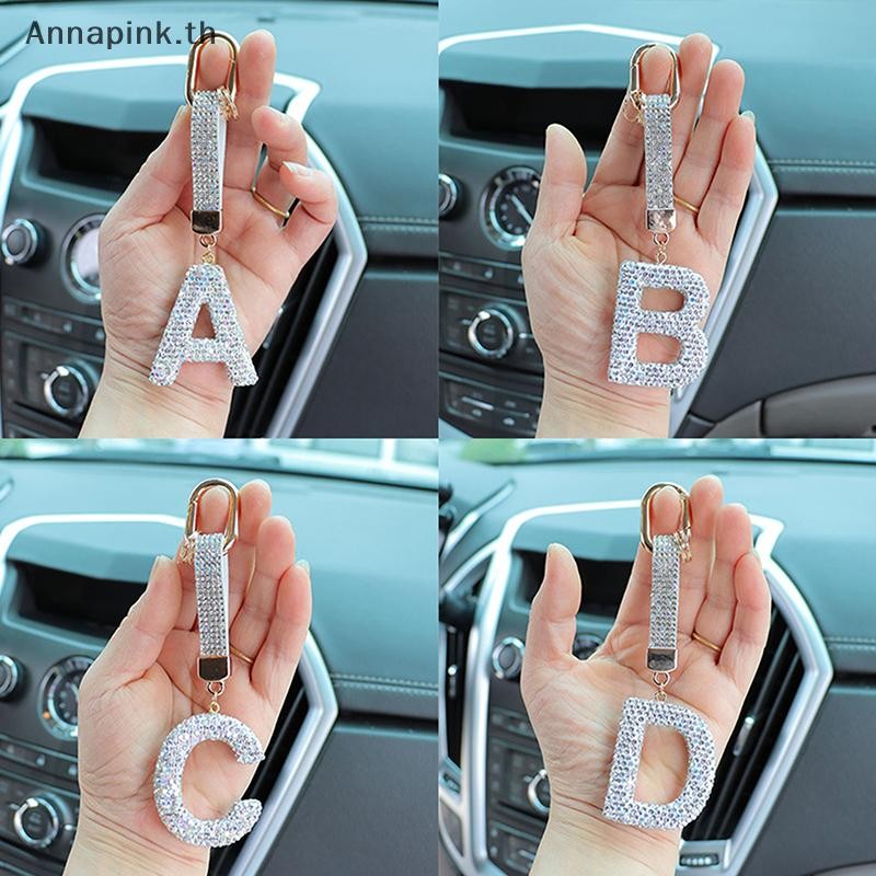 Ank แฟชั่นประกาย Rhinestone ตัวอักษรพวงกุญแจตัวอักษรน่ารัก Charm Key แหวนประณีตกระเป๋าเป้สะพายหลังอุปกรณ์ตกแต่งของขวัญ EN
