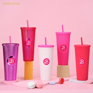 [Delication] แก้วน้ําสองชั้น 800 มล. 24 ออนซ์ สีชมพู พร้อมหลอดดูด สําหรับตุ๊กตาบาร์บี้