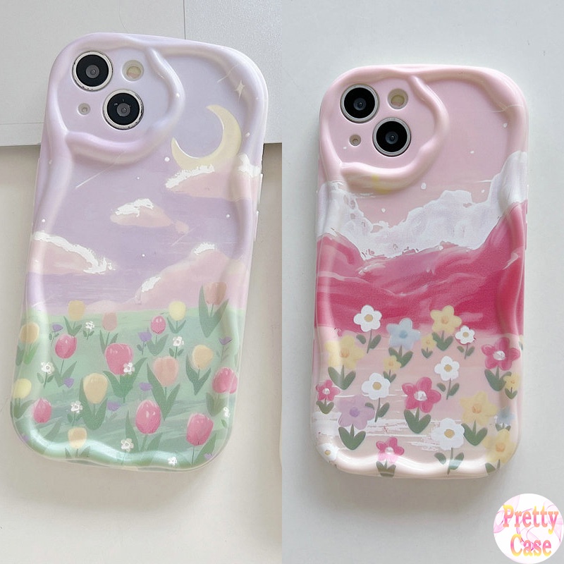 เคสนิ่ม ขอบโค้ง ลายดวงจันทร์ เมฆ และดอกไม้ สําหรับ Samsung Galaxy A05 A02 A03 A04 A13 A14 A15 A31 A32 A33 A34 A20 A50 A30 A22 A23 A24 A25 A35 A51 A55 M34