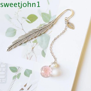 Sweetjohn ที่คั่นหนังสือ รูปขนนก ดอกไม้แห้ง สไตล์วินเทจ สําหรับนักเรียน