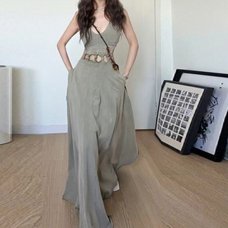 พร้อมส่ง ส่งฟรี ชุดเดรสกระโปรง คอวี เอวสูง ขนาดใหญ่ สําหรับสตรี