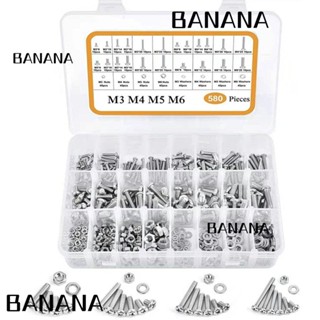 Banana1 สกรูหัวกระทะ สเตนเลส 304 M3 M4 M5 M6 580 ชิ้น|สกรูเมตริก 6 10 14 16 20 25 มม.