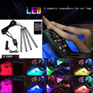 แถบไฟ Led 12V 5V RGB 5050 SMD กันน้ํา ควบคุมเพลง พร้อมรีโมต สําหรับตกแต่งภายในรถยนต์ 4 ชิ้น