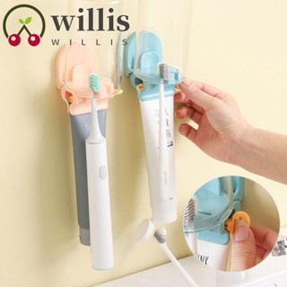 Willis ที่วางแก้วแปรงสีฟัน หลอดบีบยาสีฟัน แบบพลาสติก 3 in1 ไม่ต้องเจาะผนัง สีชมพู น้ําเงินเข้ม ฟ้าอ่อน ที่วางแปรงสีฟัน สําหรับบ้าน