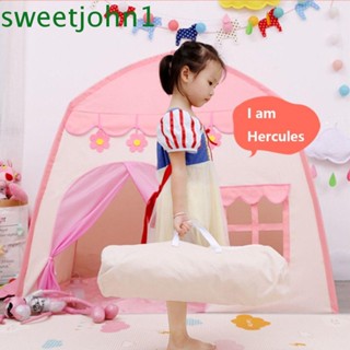 Sweetjohn เต็นท์บ้านดอกไม้ สีชมพู พับได้ แบบพกพา ทนทาน สําหรับเด็ก