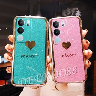 เคสโทรศัพท์มือถือแบบแข็ง แต่งกลิตเตอร์ สีเหลือง สีชมพู สําหรับ VIVO V29 V27 V27e Y78 Y27 Y36 Y02T Y02A 5G 4G VIVOV29 VIVOY27