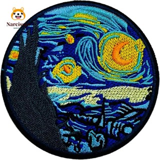 Narcissus แผ่นแพทช์ ปักลาย Van Gogh Starry Night ขนาด 7.7 ซม. สําหรับกระเป๋าเป้สะพายหลัง
