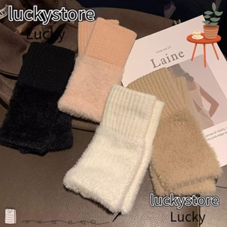 Lucky ถุงมือ ผ้าฟลีซถัก แบบหนา กันลม ให้ความอบอุ่น แฟชั่นฤดูหนาว สําหรับผู้หญิง