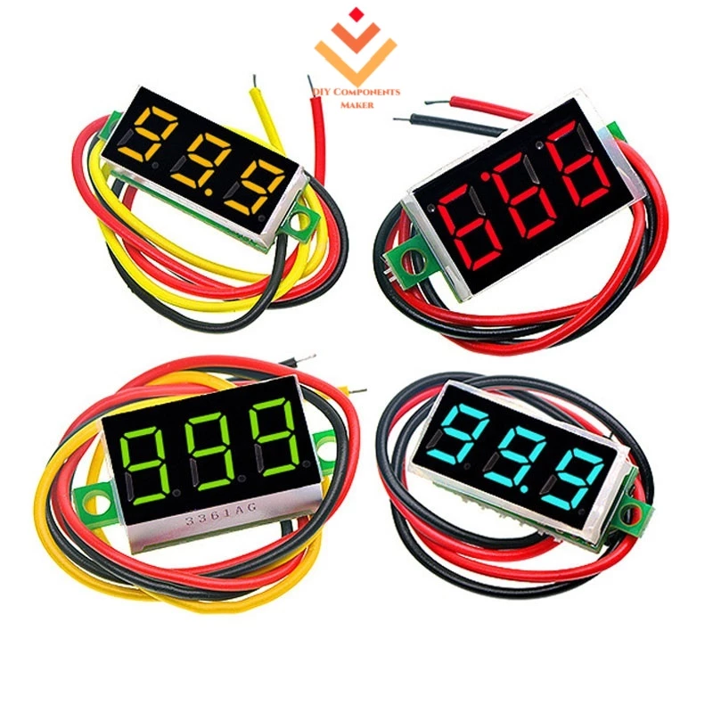 0.28 นิ้ว DC 0-100V 3 สาย Mini Gauge แรงดันไฟฟ้าจอแสดงผล LED แผงดิจิตอลโวลต์มิเตอร์เครื่องตรวจจับ Monitor เครื่องมือ